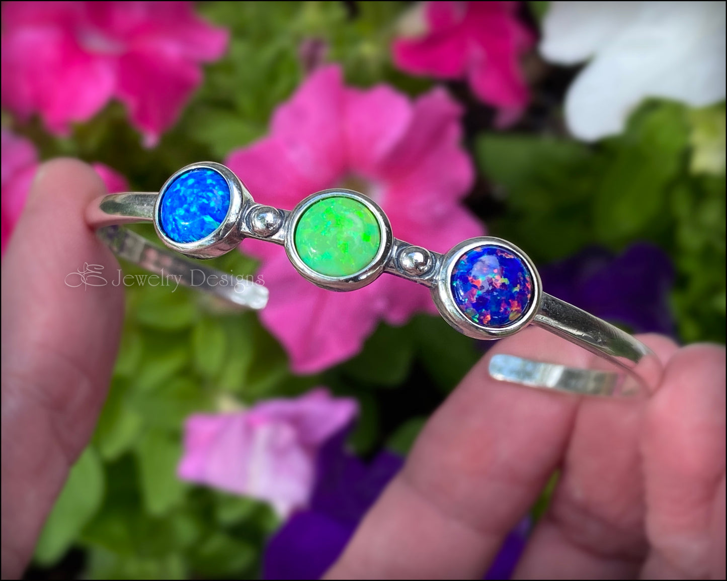 Skinny Sterling 3-Stone Opal Cuff Bracelet - (choose colors) - LE Jewelry Designs