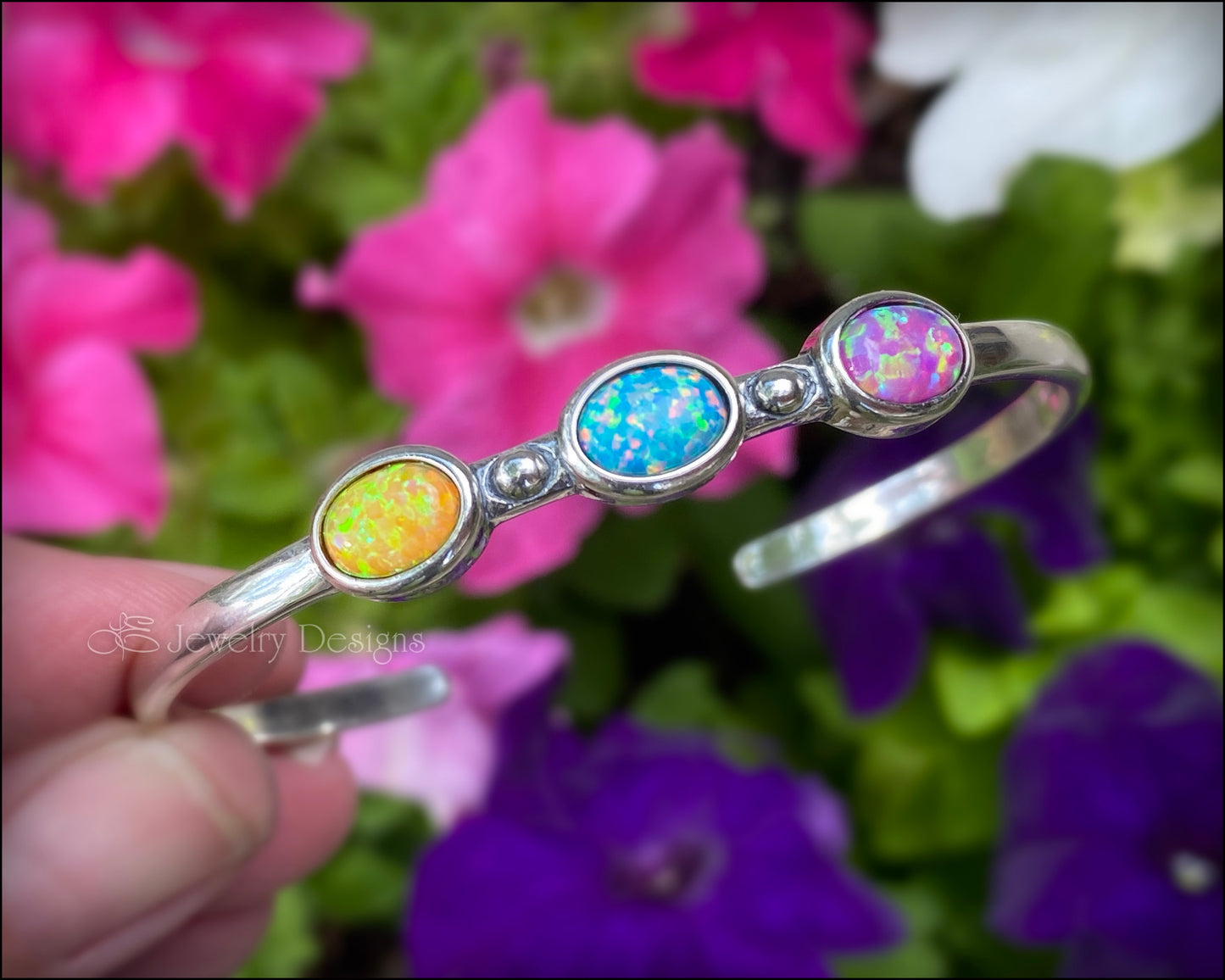 Sterling 3-Stone Oval Opal Cuff Bracelet - (choose colors) - LE Jewelry Designs