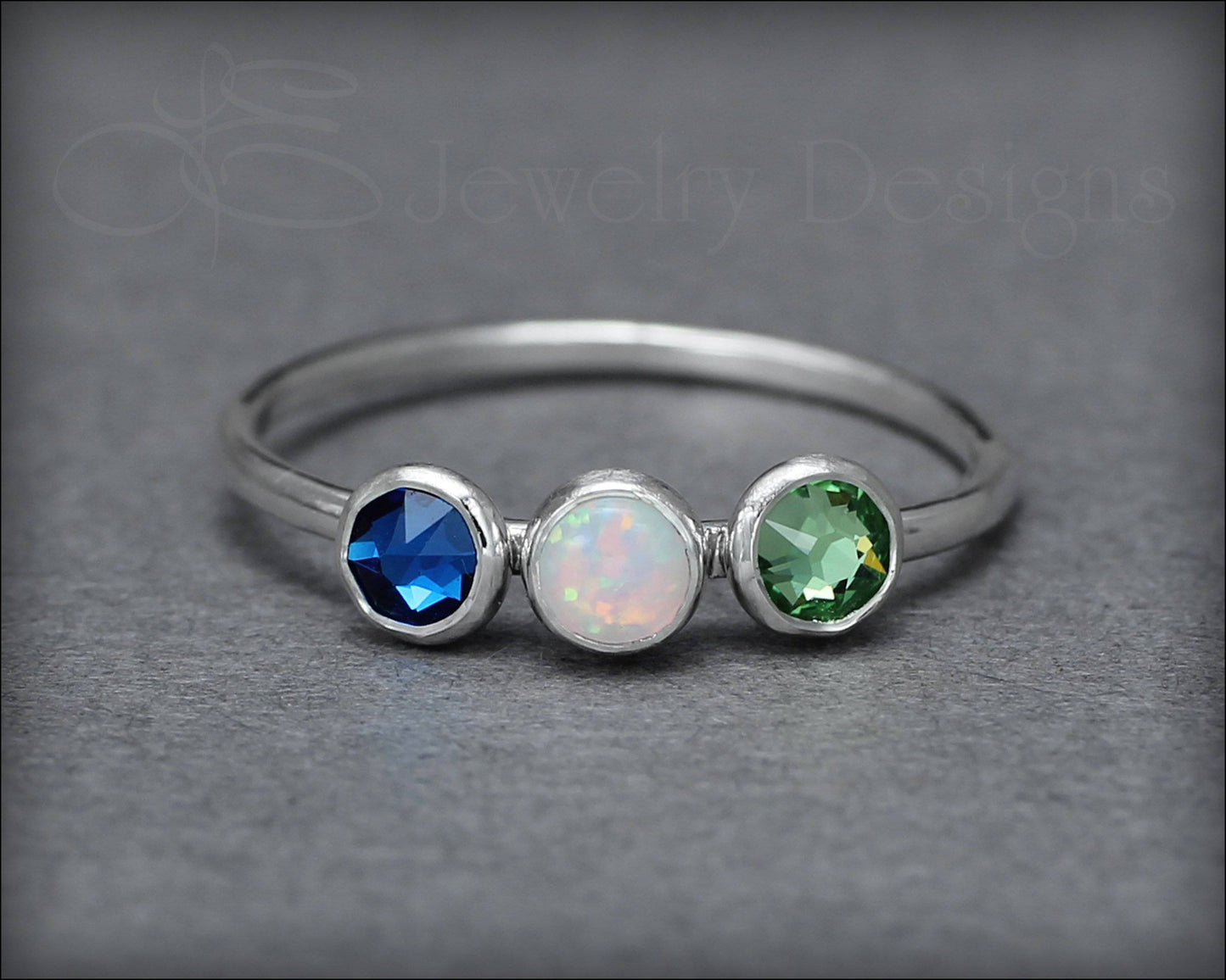 Three Birthstone or Opal Ring - LE Jewelry Designs