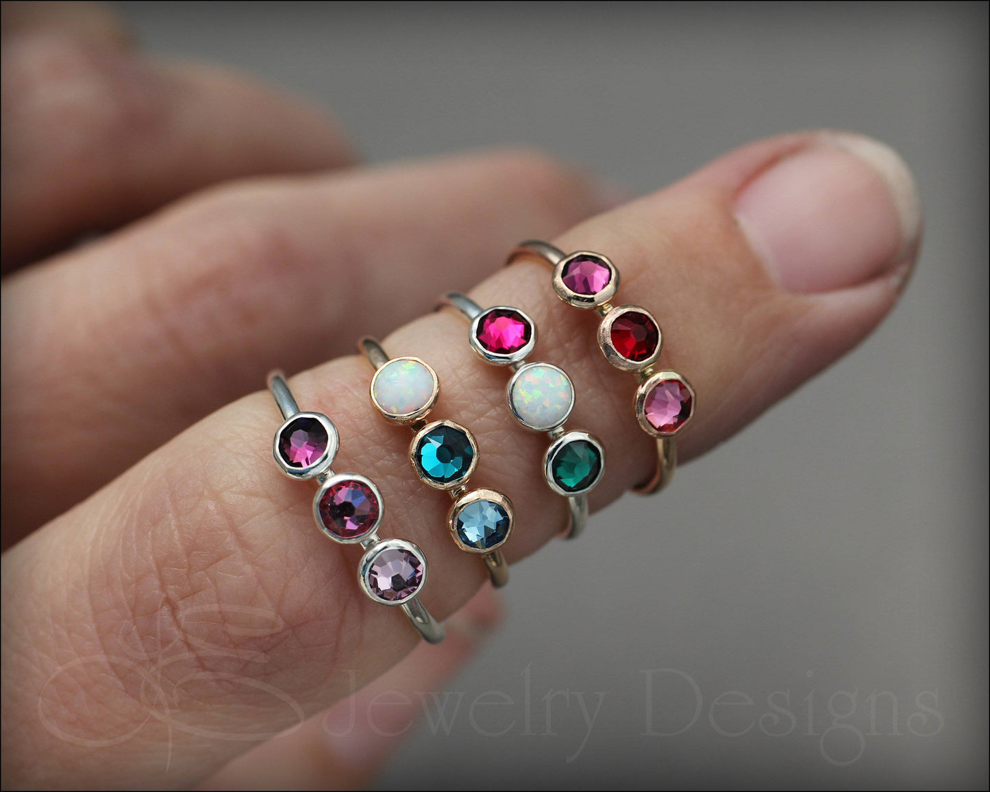 Three Birthstone or Opal Ring - LE Jewelry Designs