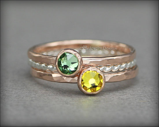 Birthstone Ring Set - (with 2 birthstones) - LE Jewelry Designs