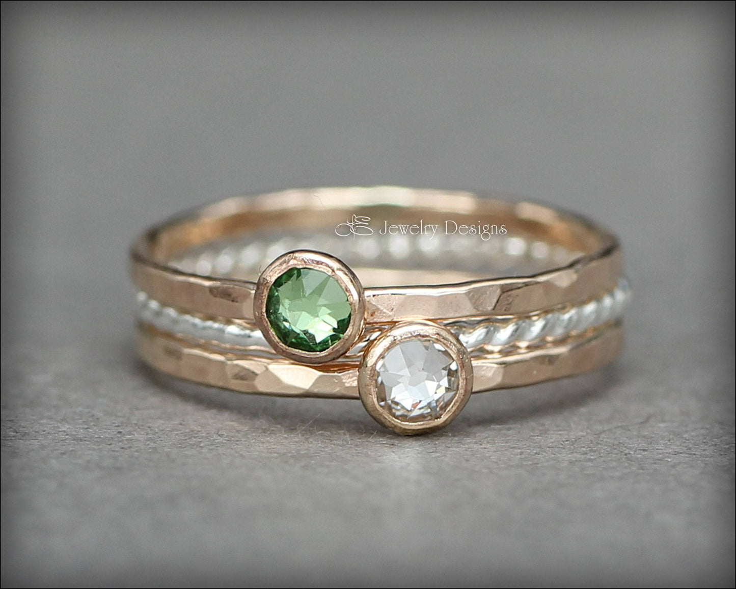 Birthstone Ring Set - (with 2 birthstones) - LE Jewelry Designs