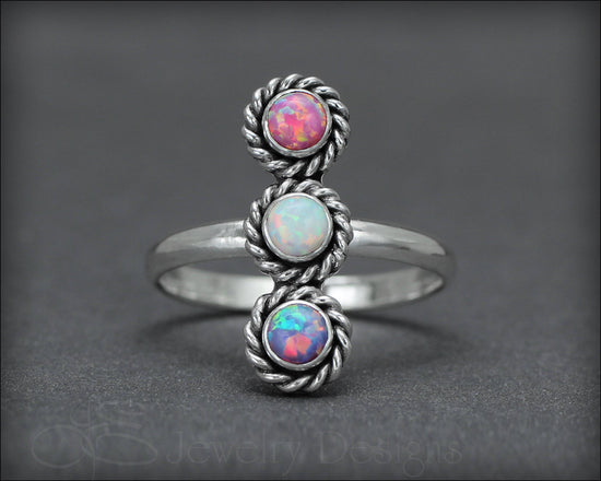Load image into Gallery viewer, 3-Stone Vertical Ring (w/opals or birthstones) - LE Jewelry Designs
