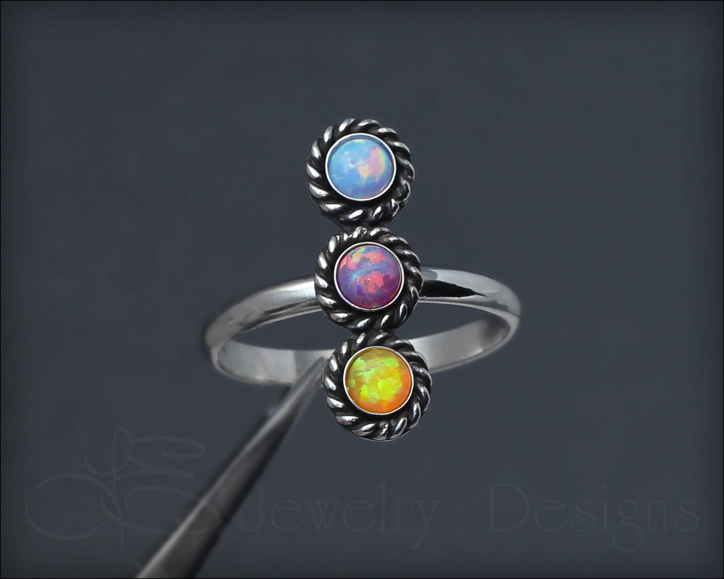 Load image into Gallery viewer, 3-Stone Vertical Ring (w/opals or birthstones) - LE Jewelry Designs
