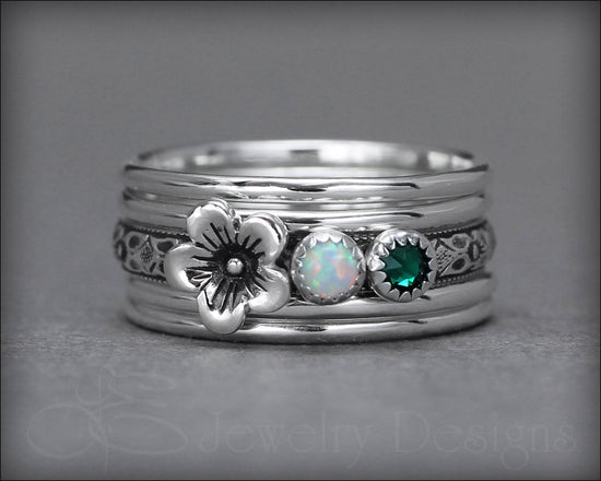 Load image into Gallery viewer, Birthstone Flower Ring Set - (choose # of stones) - LE Jewelry Designs
