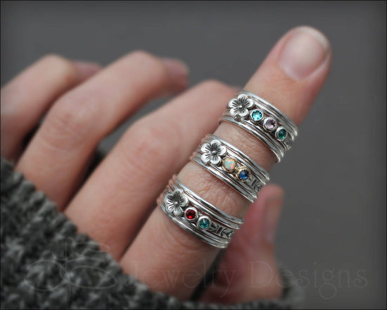Birthstone Flower Ring Set - (choose # of stones) - LE Jewelry Designs