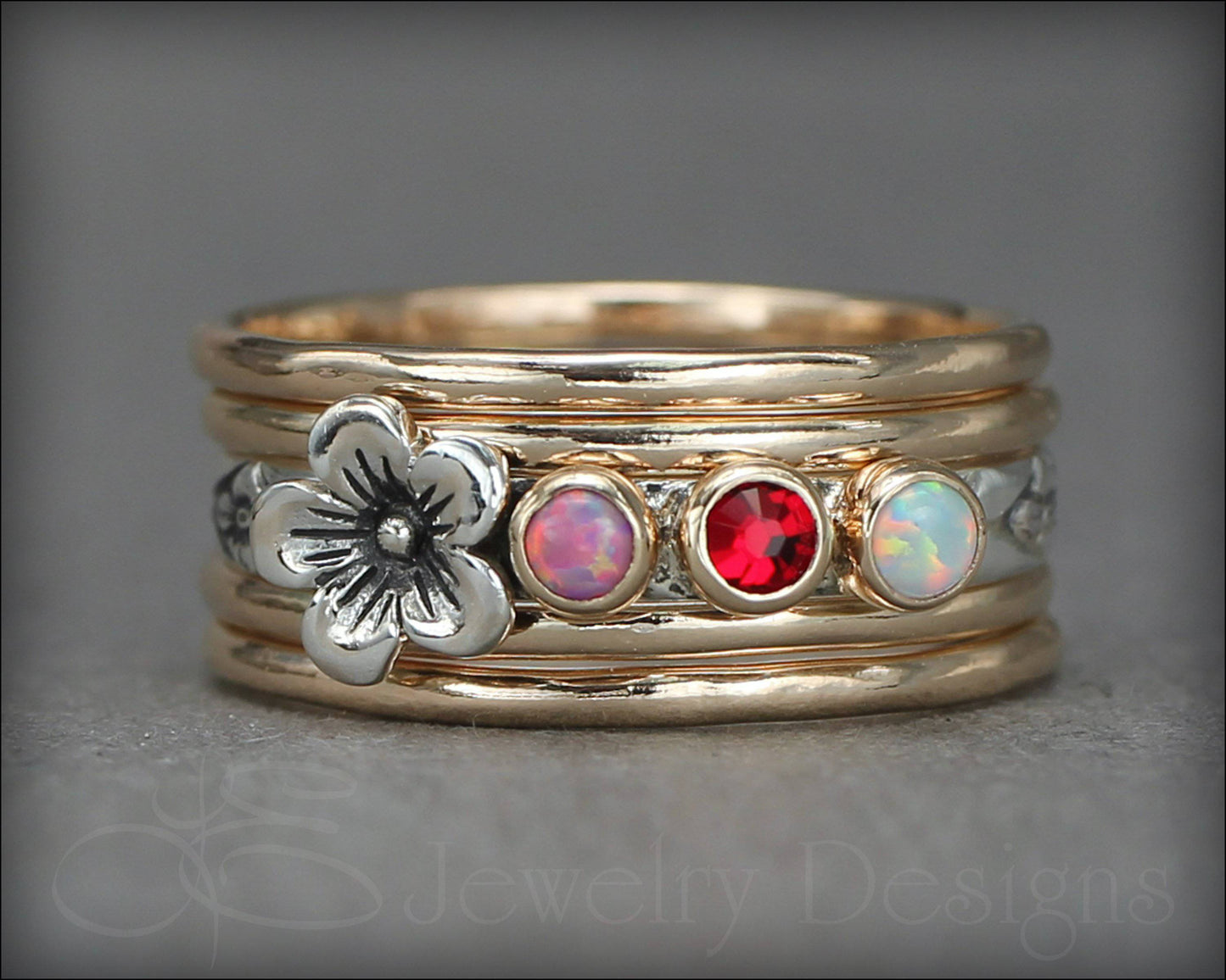 Load image into Gallery viewer, Birthstone Flower Ring Set - (choose # of stones) - LE Jewelry Designs
