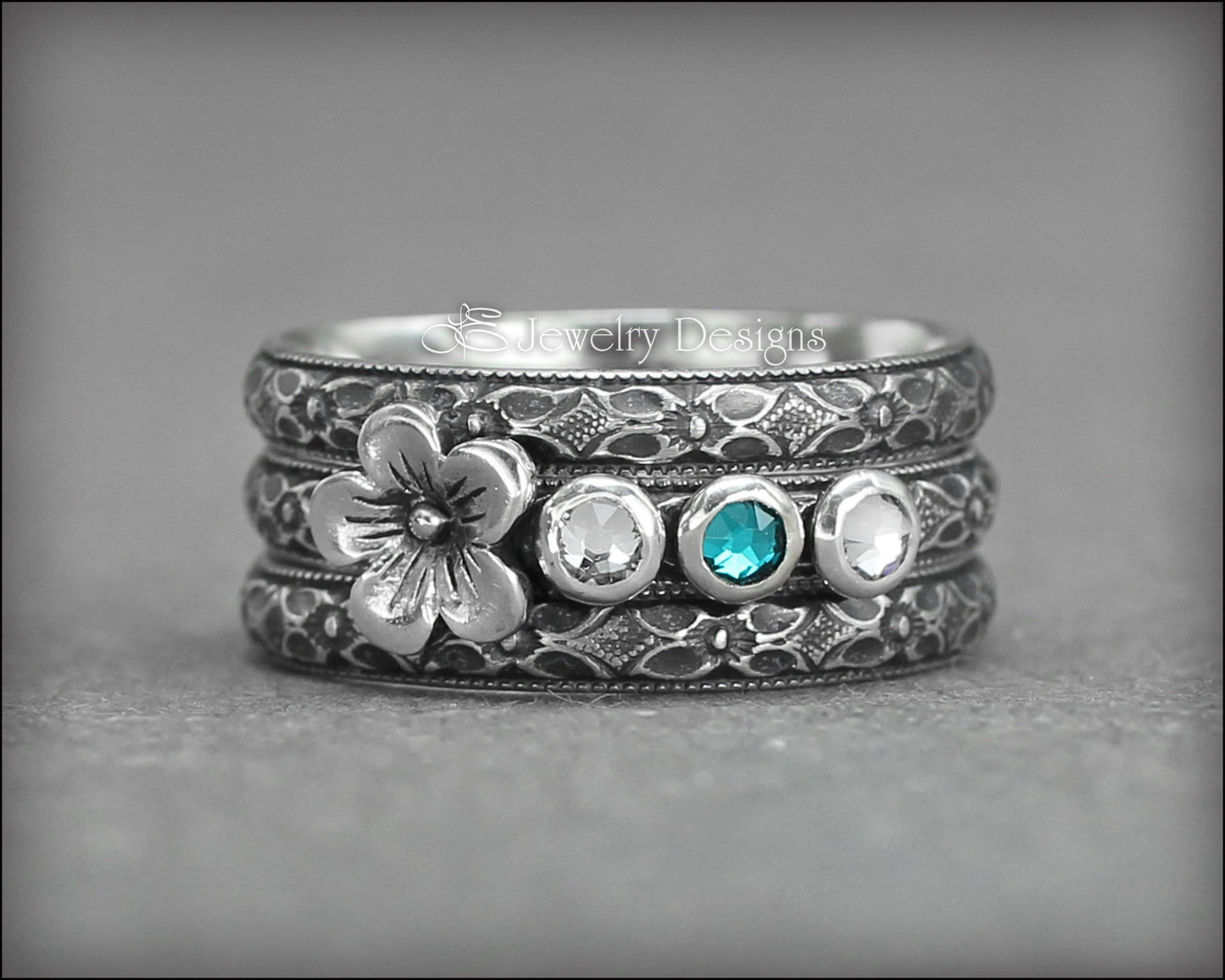 Floral Birthstone Ring Set - (choose # of stones) - LE Jewelry Designs