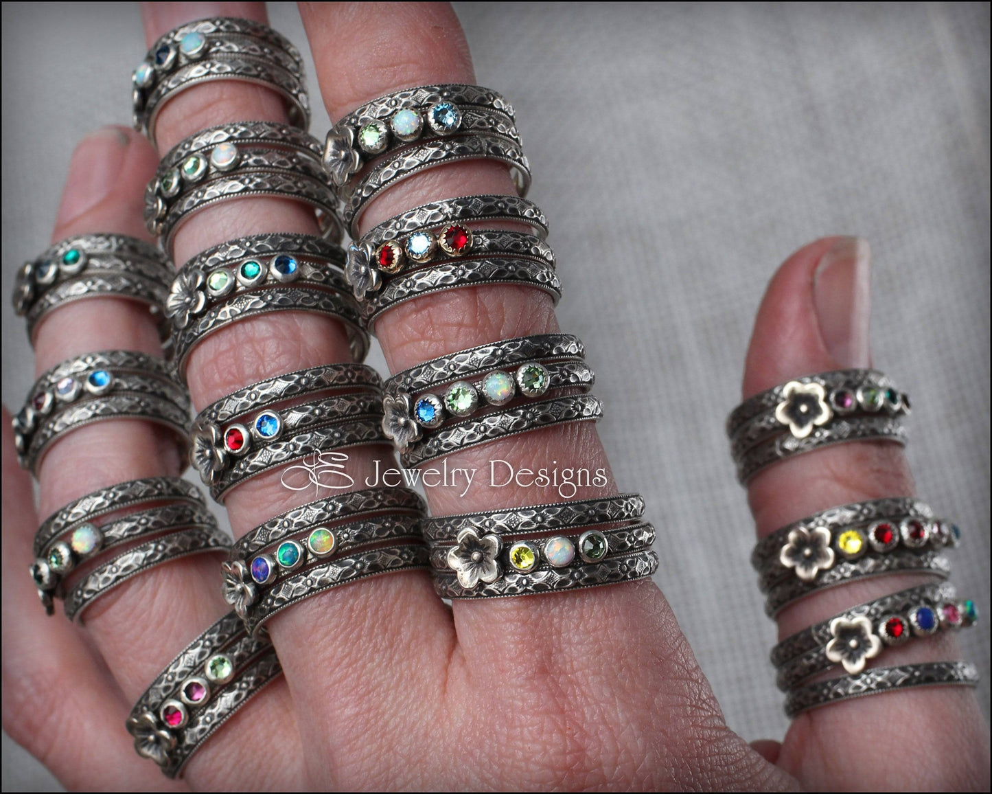 Floral Birthstone Ring Set - (choose # of stones) - LE Jewelry Designs