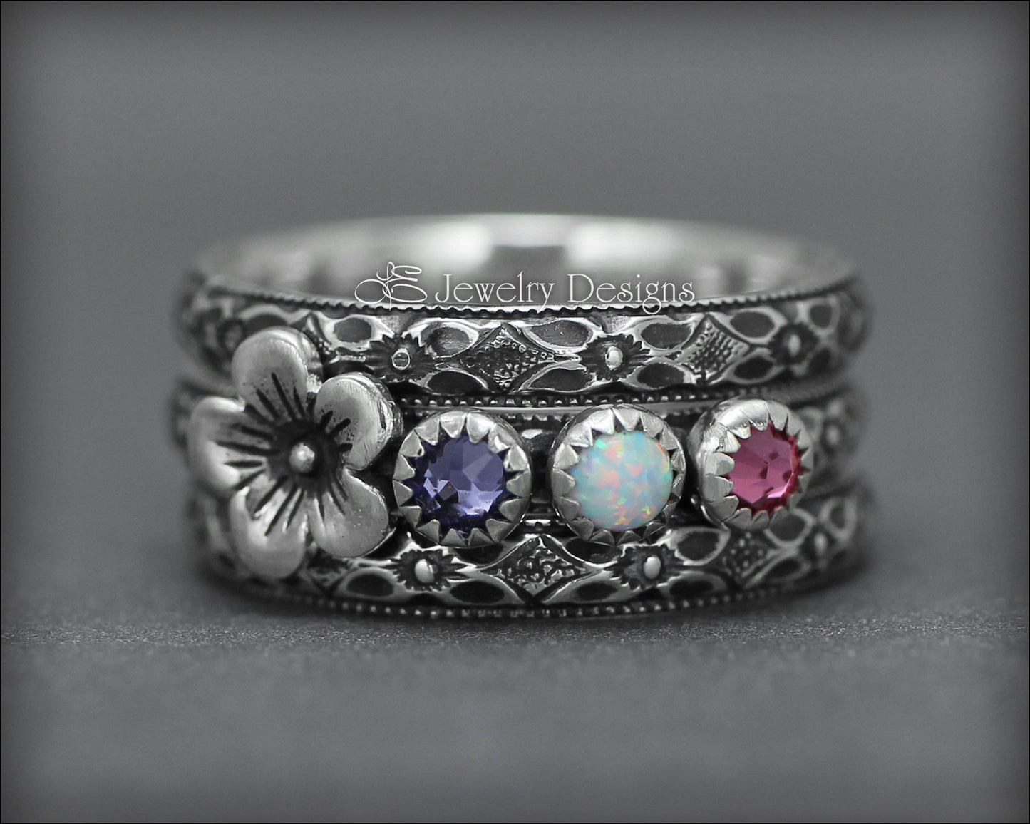 Floral Birthstone Ring Set - (choose # of stones) - LE Jewelry Designs