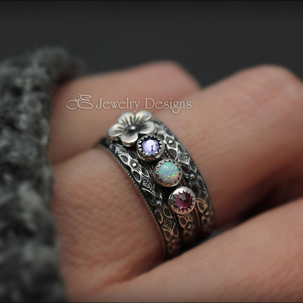 Floral Birthstone Ring Set - (choose # of stones) - LE Jewelry Designs
