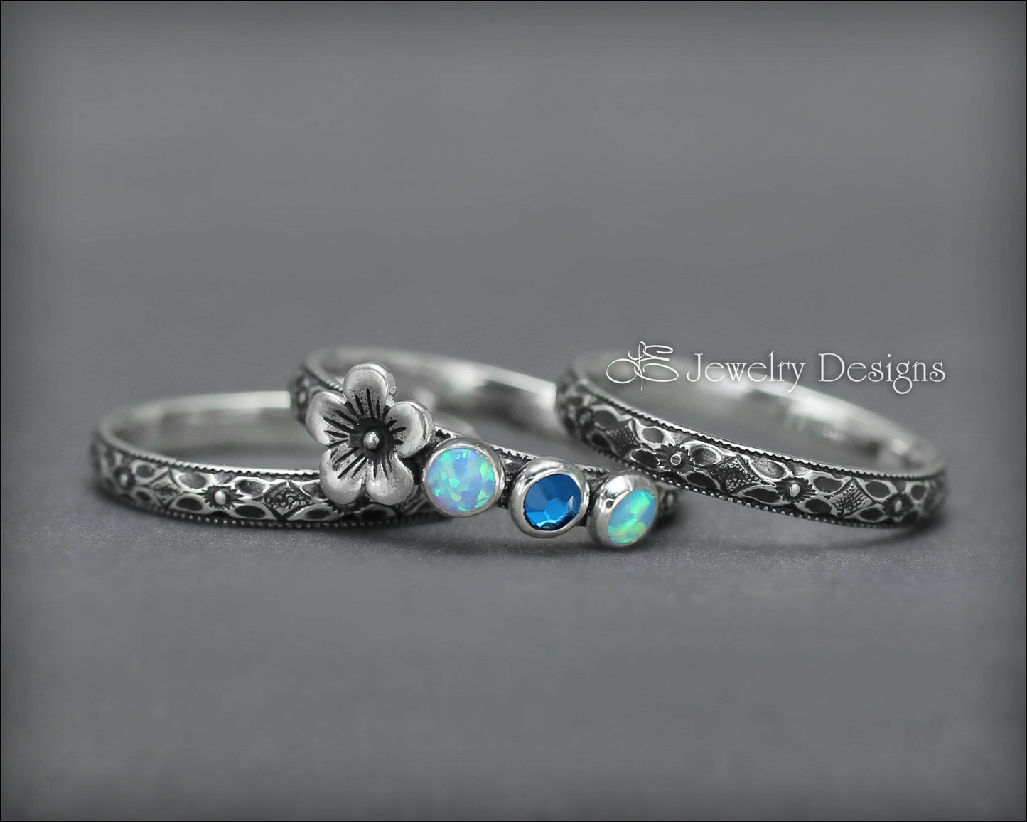 Load image into Gallery viewer, Floral Birthstone Ring Set - (choose # of stones) - LE Jewelry Designs
