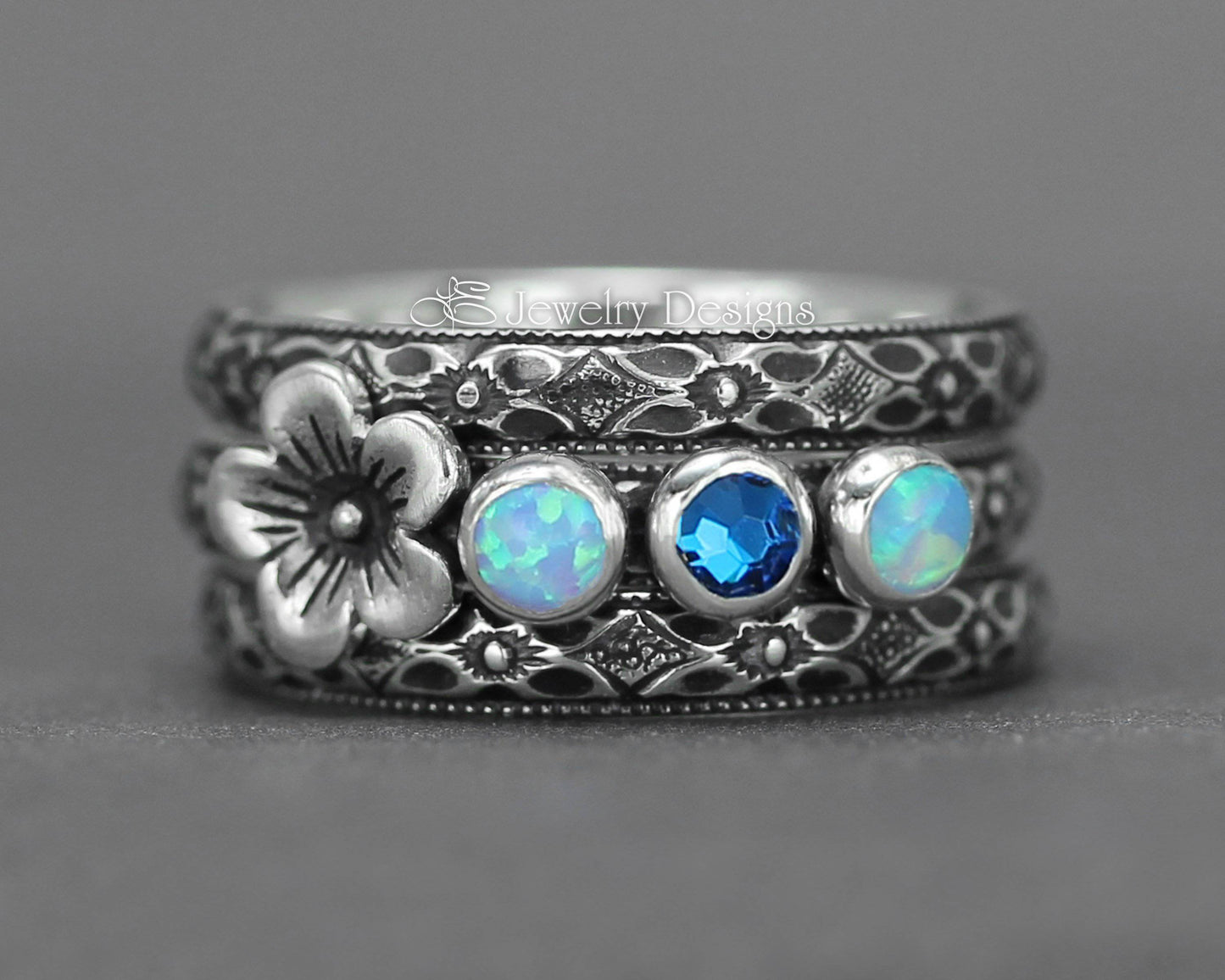 Floral Birthstone Ring Set - (choose # of stones) - LE Jewelry Designs