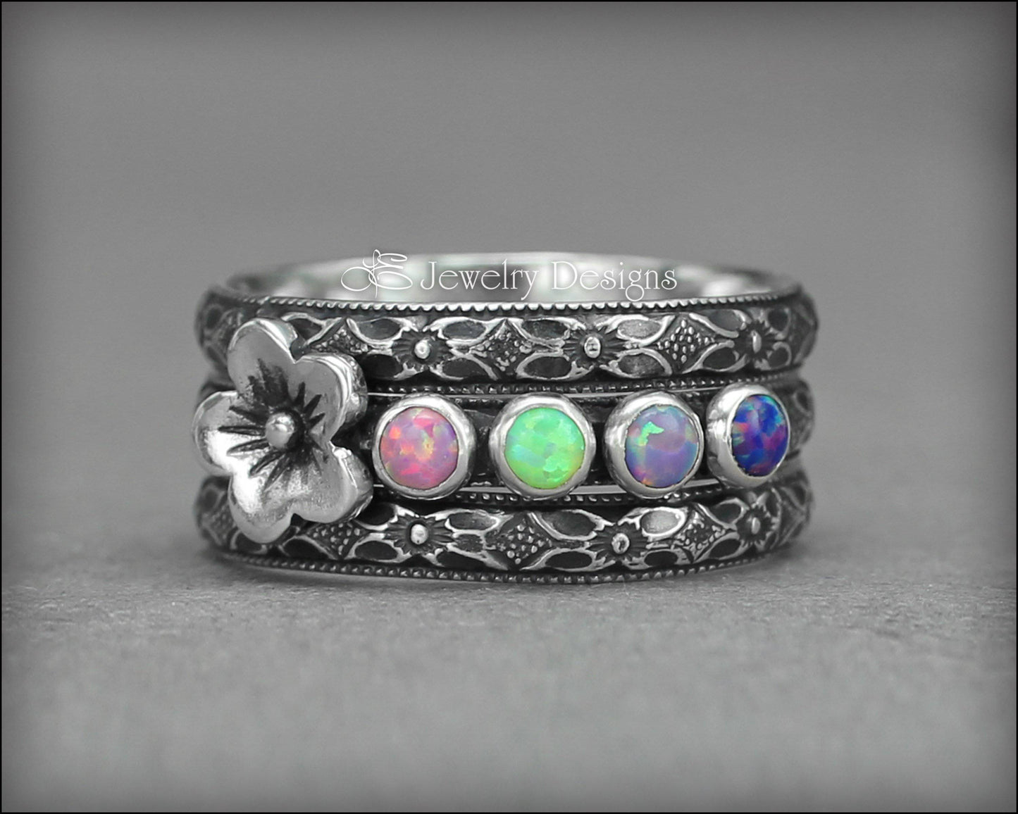 Floral Birthstone Ring Set - (choose # of stones) - LE Jewelry Designs