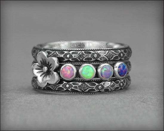 Load image into Gallery viewer, Floral Birthstone Ring Set - (choose # of stones) - LE Jewelry Designs
