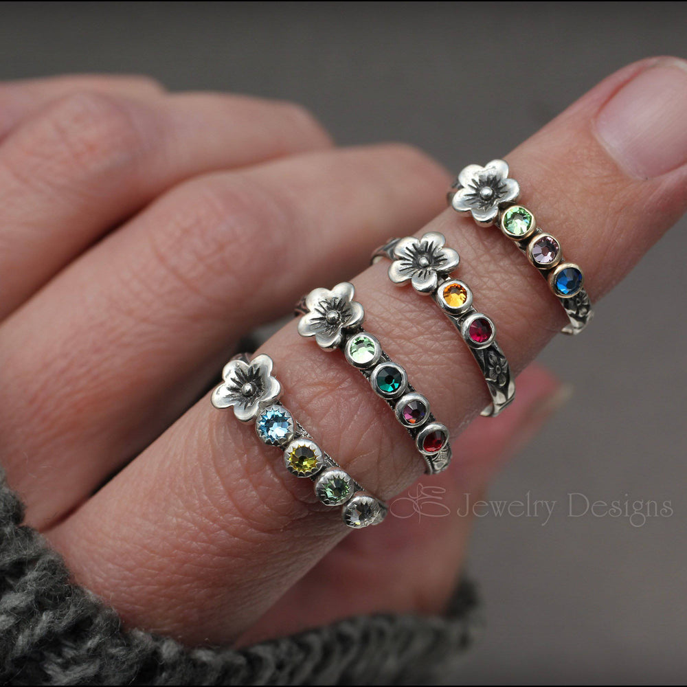 Birthstone Flower Ring - (choose # of stones) - LE Jewelry Designs