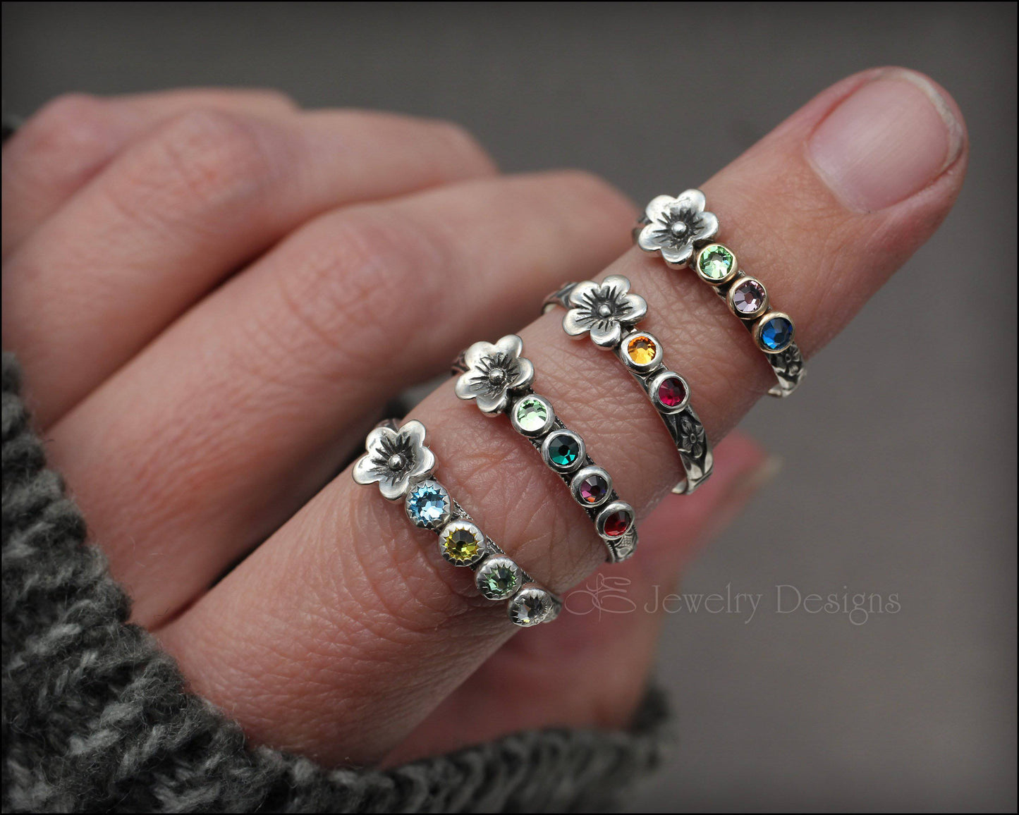 Birthstone Flower Ring - (choose # of stones) - LE Jewelry Designs