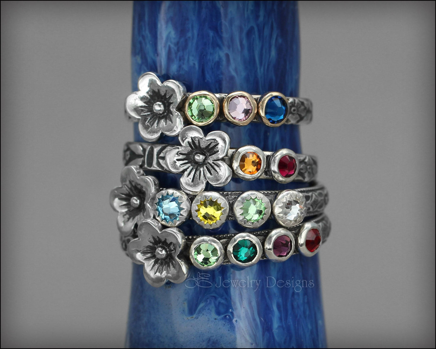 Load image into Gallery viewer, Birthstone Flower Ring - (choose # of stones) - LE Jewelry Designs
