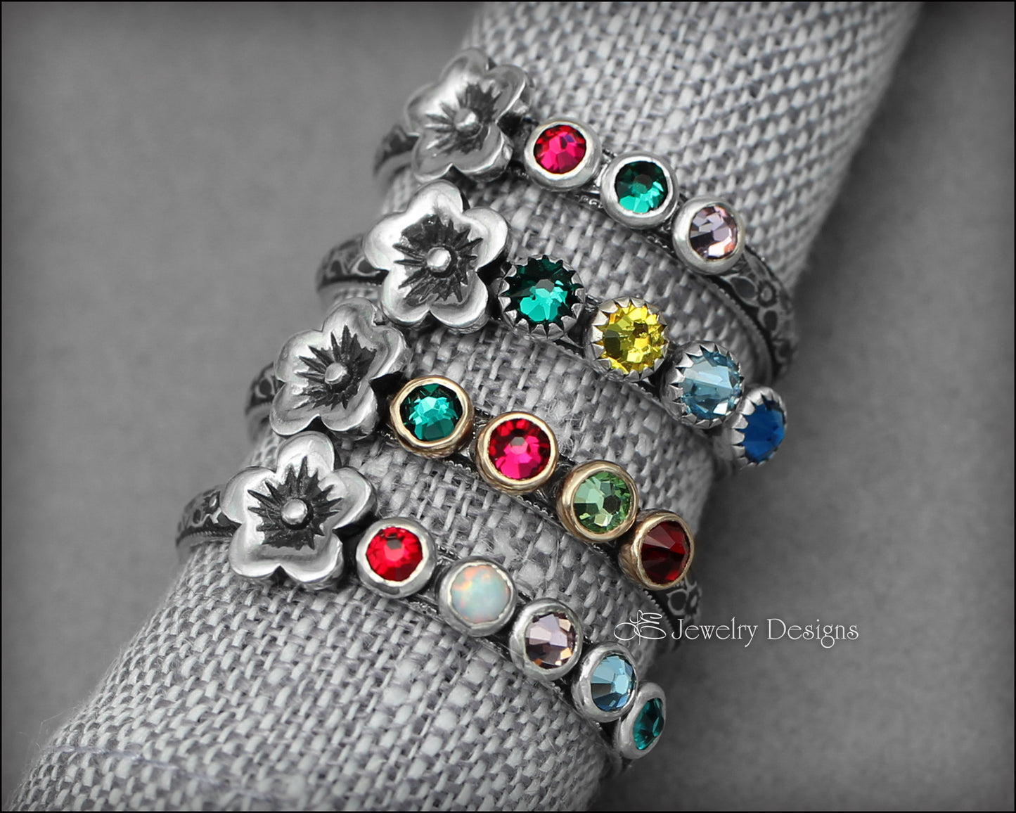 Stackable Birthstone Name Rings | kandsimpressions