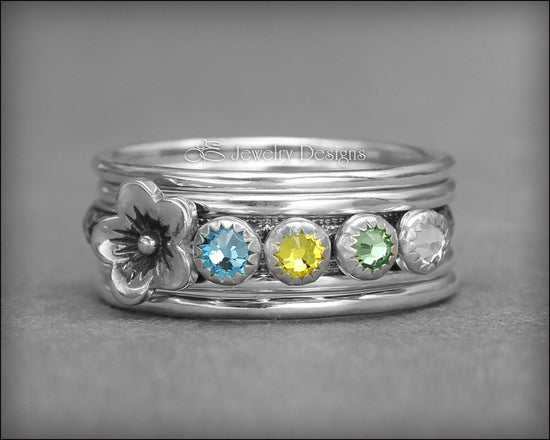 Birthstone Flower Ring Set - (choose # of stones) - LE Jewelry Designs