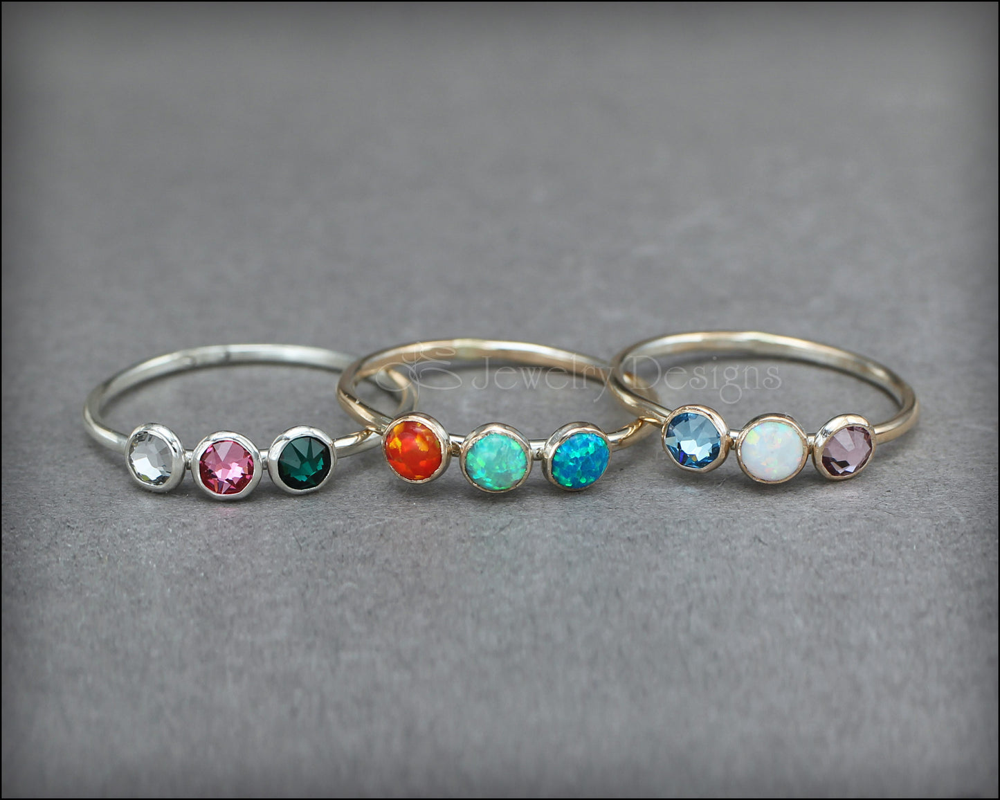 Personalized Birthstone Ring with 3 Hearts - PaulaMax Jewelry