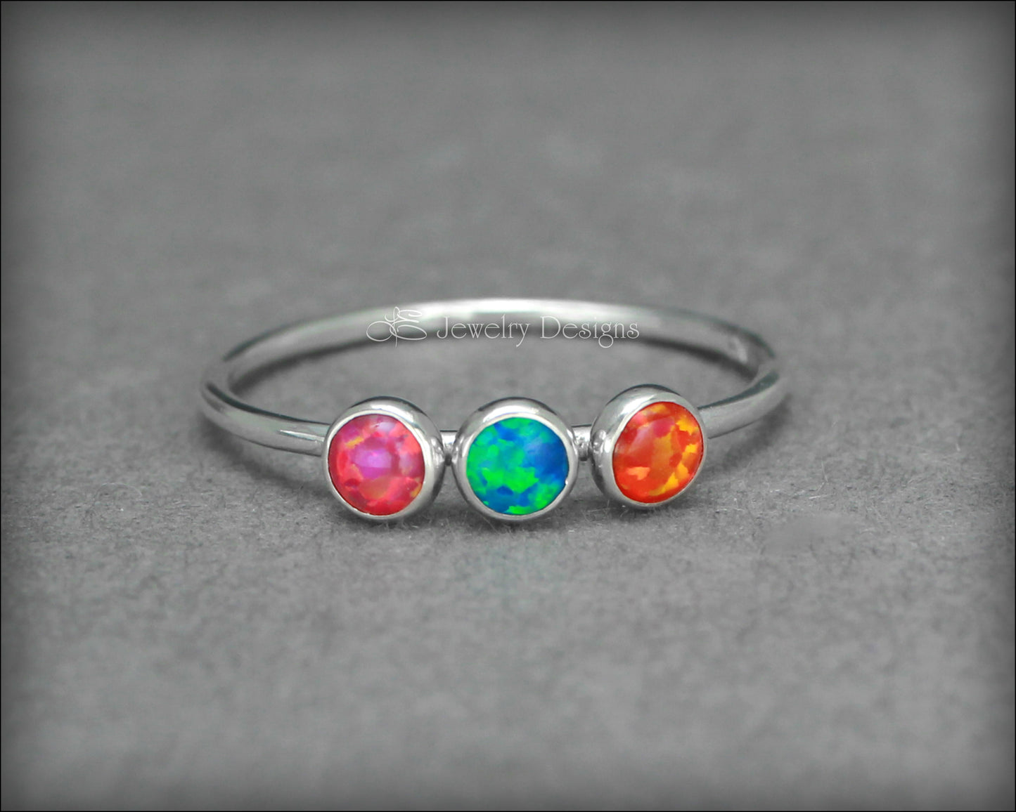 3-Stone Sterling Opal Ring - LE Jewelry Designs