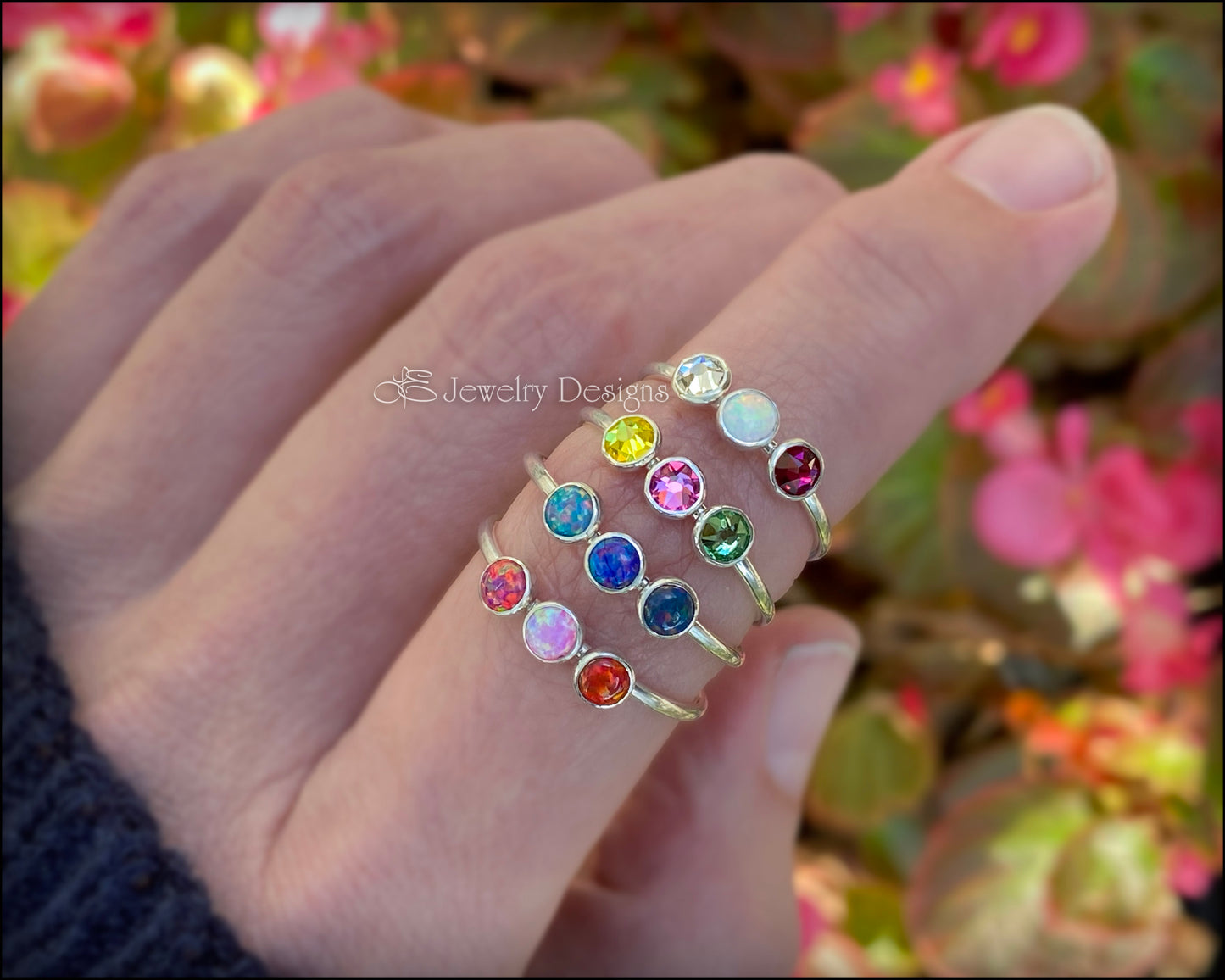 3-Stone Silver Birthstone Ring - LE Jewelry Designs