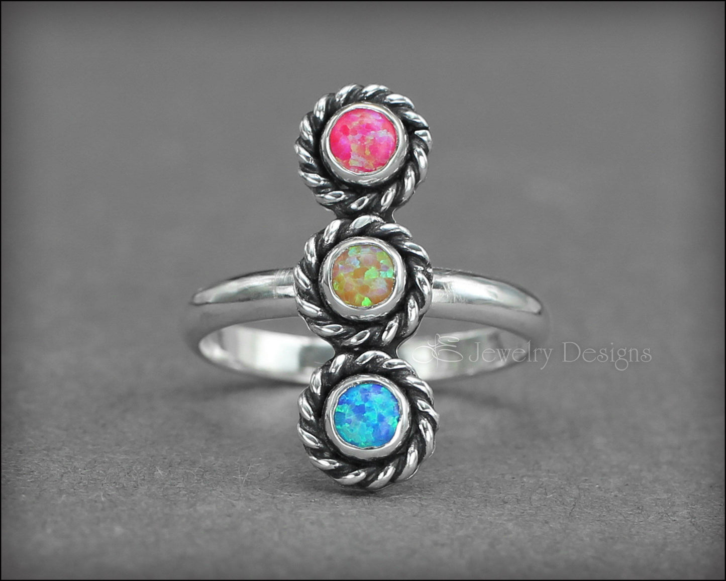 3-Stone Vertical Ring (w/opals or birthstones) - LE Jewelry Designs