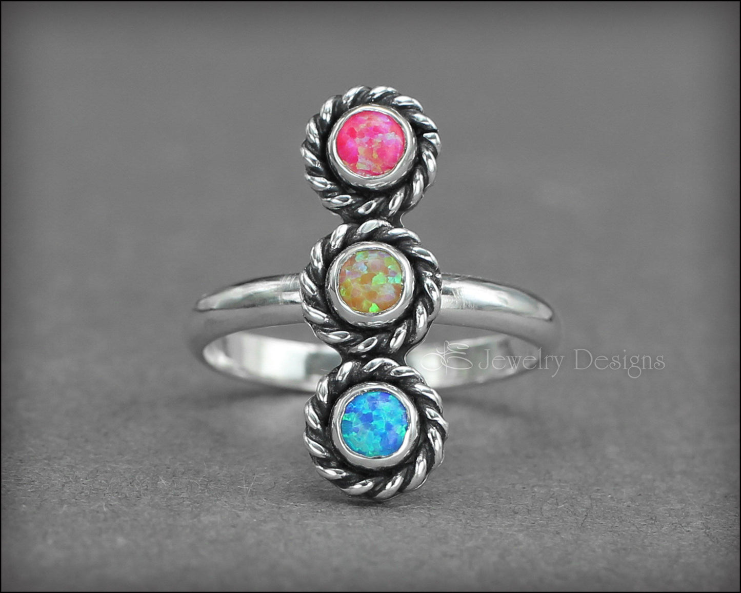 Load image into Gallery viewer, 3-Stone Vertical Ring (w/birthstones or opals) - LE Jewelry Designs
