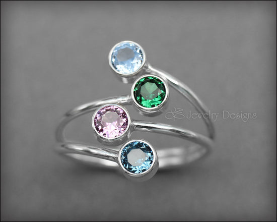 Load image into Gallery viewer, 4-Stone Sterling Bypass Ring - LE Jewelry Designs
