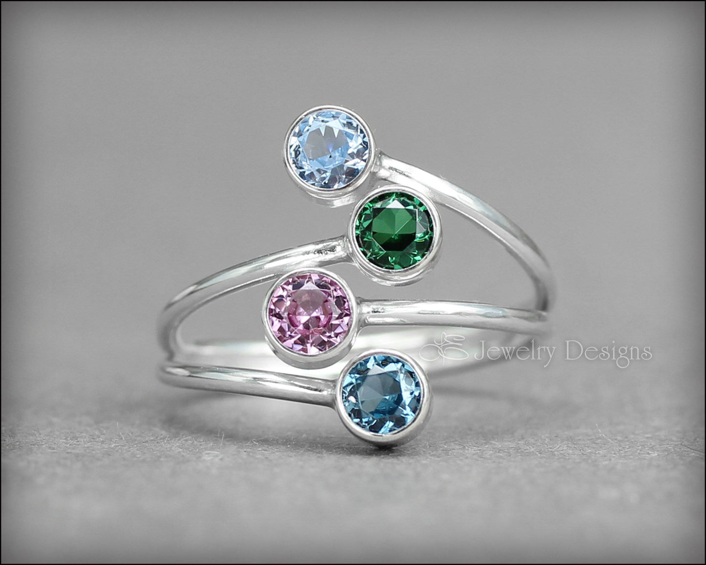 Load image into Gallery viewer, 4-Stone Sterling Bypass Ring - LE Jewelry Designs
