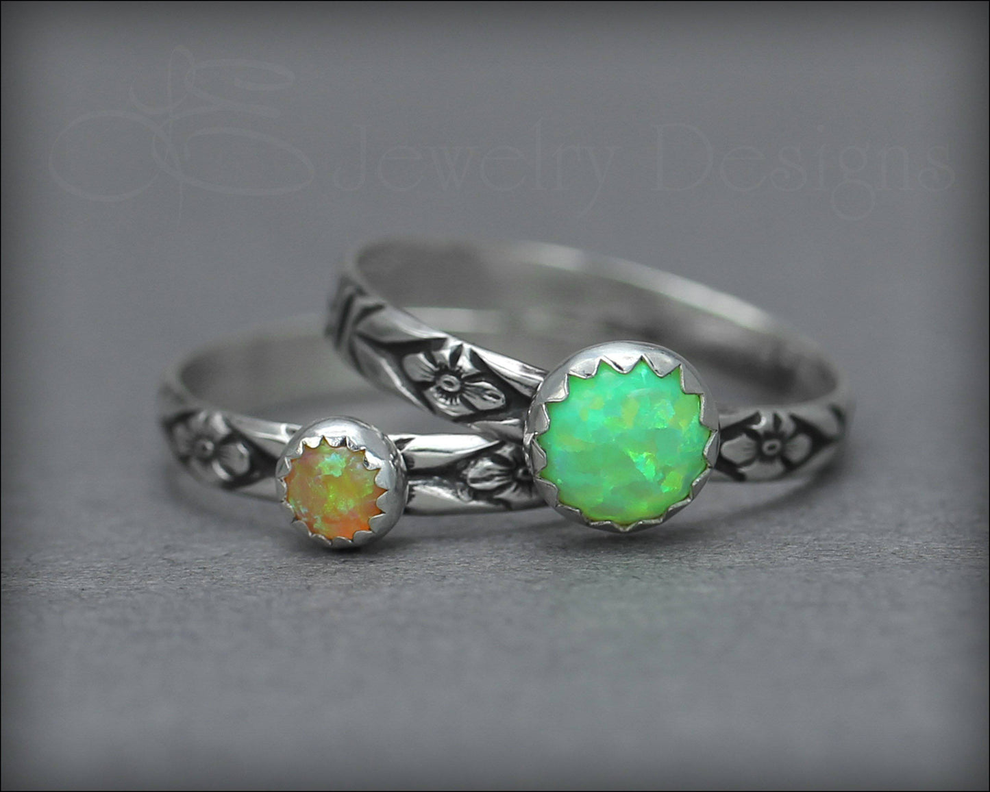 Load image into Gallery viewer, Floral Opal Ring Set (6mm &amp;amp; 4mm opal) - LE Jewelry Designs
