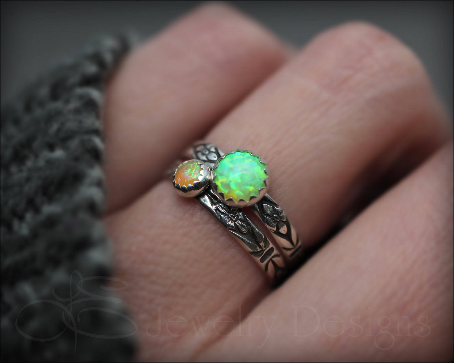 Load image into Gallery viewer, Floral Opal Ring Set (6mm &amp;amp; 4mm opal) - LE Jewelry Designs
