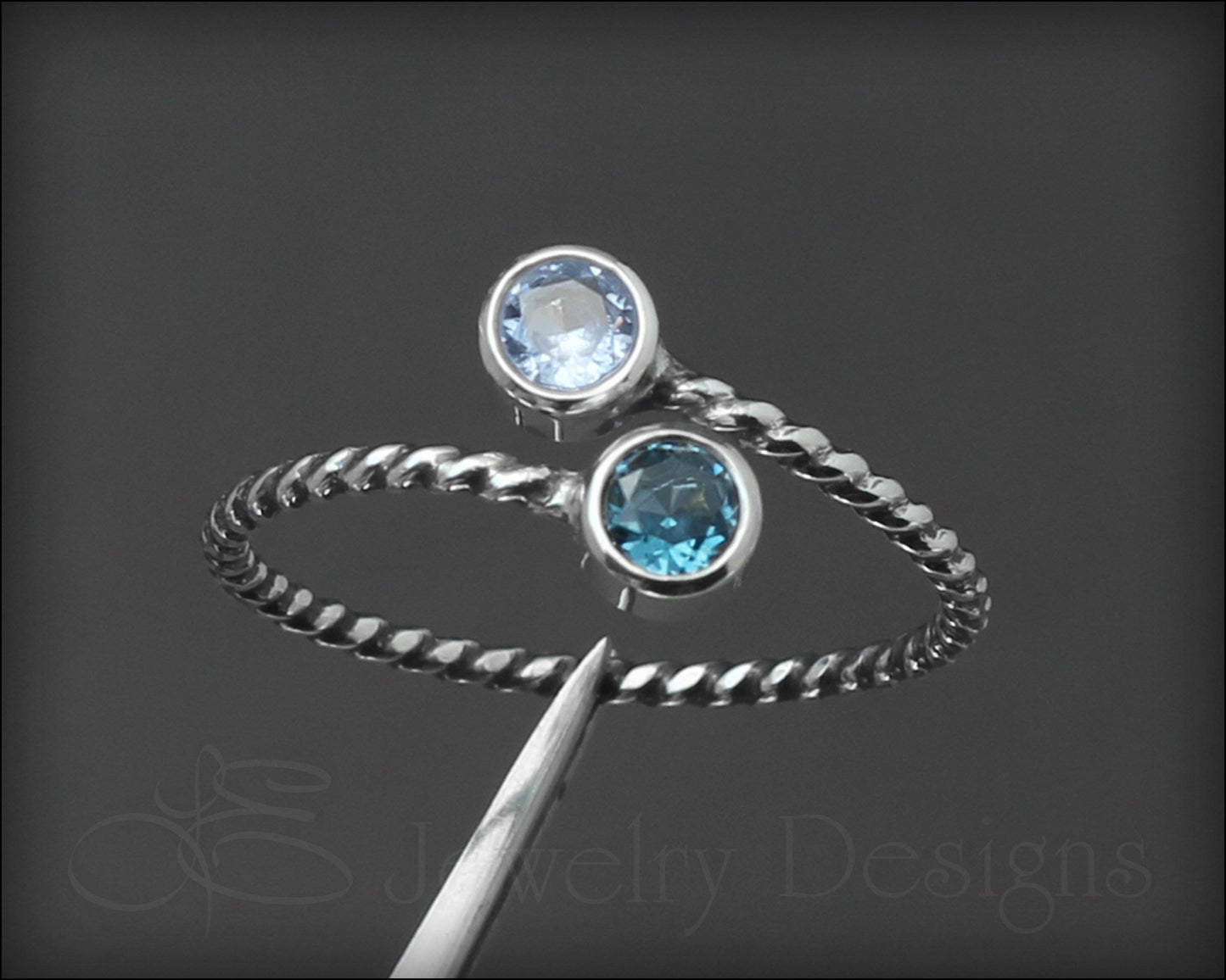 Twisted Sterling Dual Birthstone or Opal Ring - LE Jewelry Designs