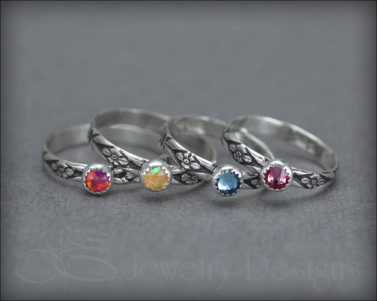 Floral Birthstone or Opal Stacking Ring - LE Jewelry Designs