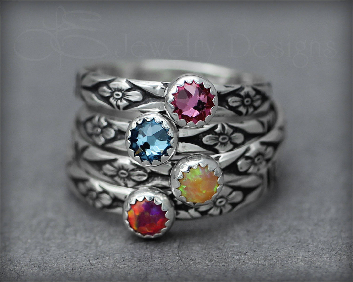 Sterling Silver Stackable 1 Round Birthstones Mothers Ring, Moms jewelry  gift | eBay