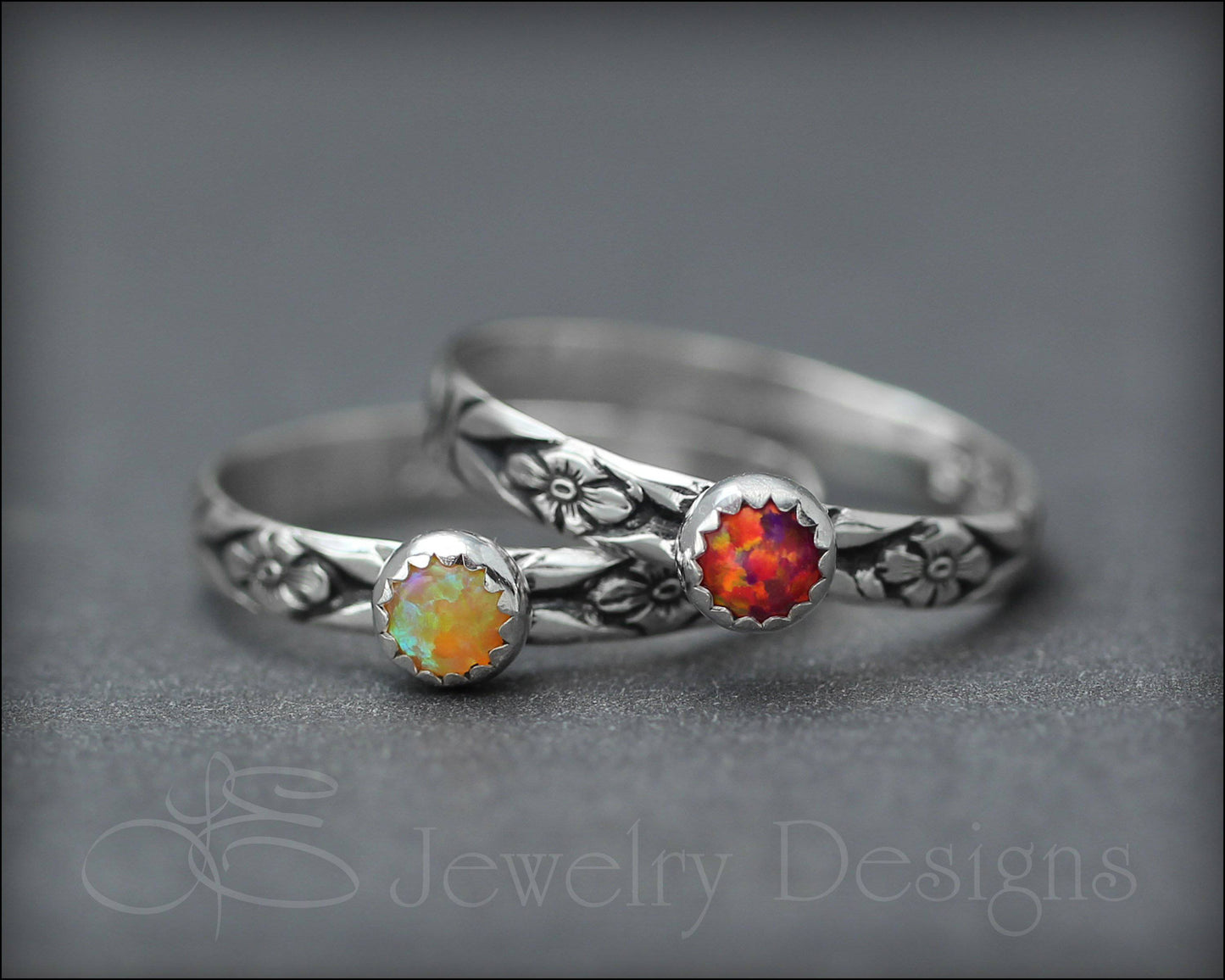 Floral Birthstone or Opal Stacking Ring - LE Jewelry Designs