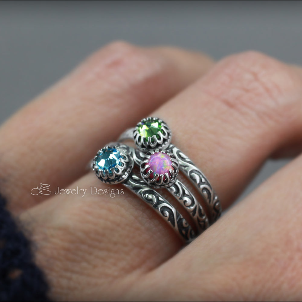 Gallery Set Birthstone or Opal Ring  (4mm) - LE Jewelry Designs