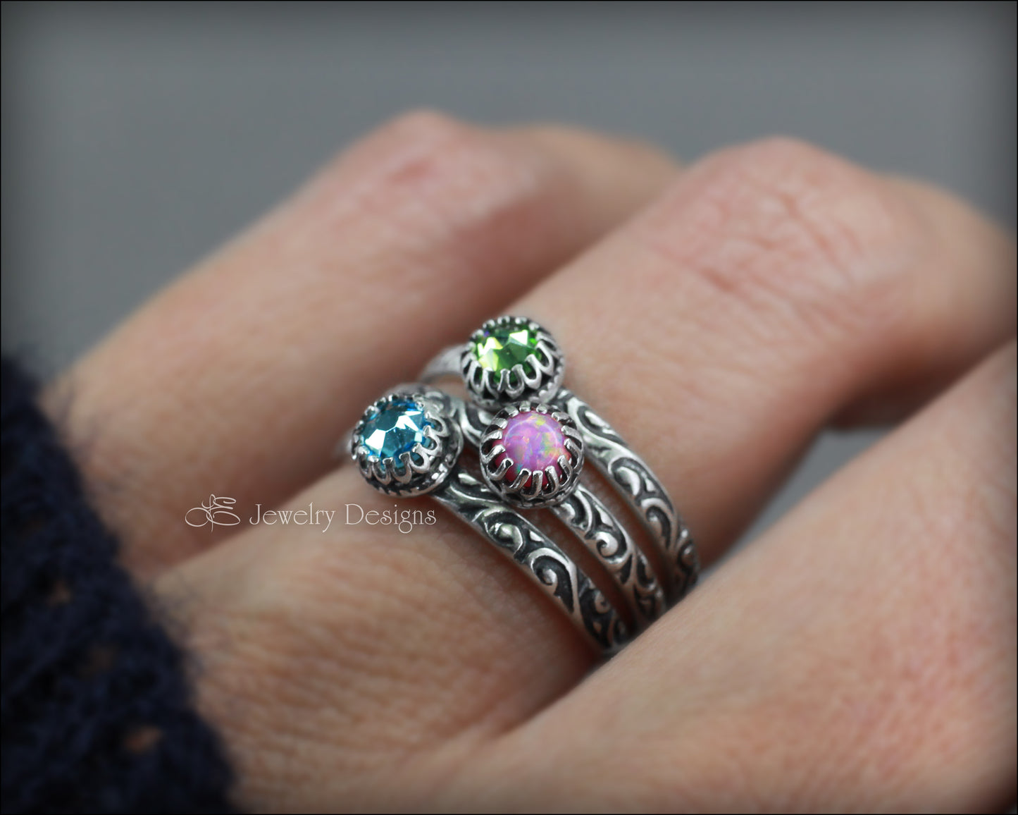 Gallery Set Birthstone or Opal Ring  (4mm) - LE Jewelry Designs