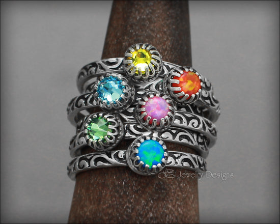 Load image into Gallery viewer, Gallery Set Birthstone or Opal Ring  (4mm) - LE Jewelry Designs
