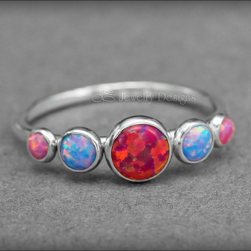 5-Stone Sterling Opal Ring - LE Jewelry Designs