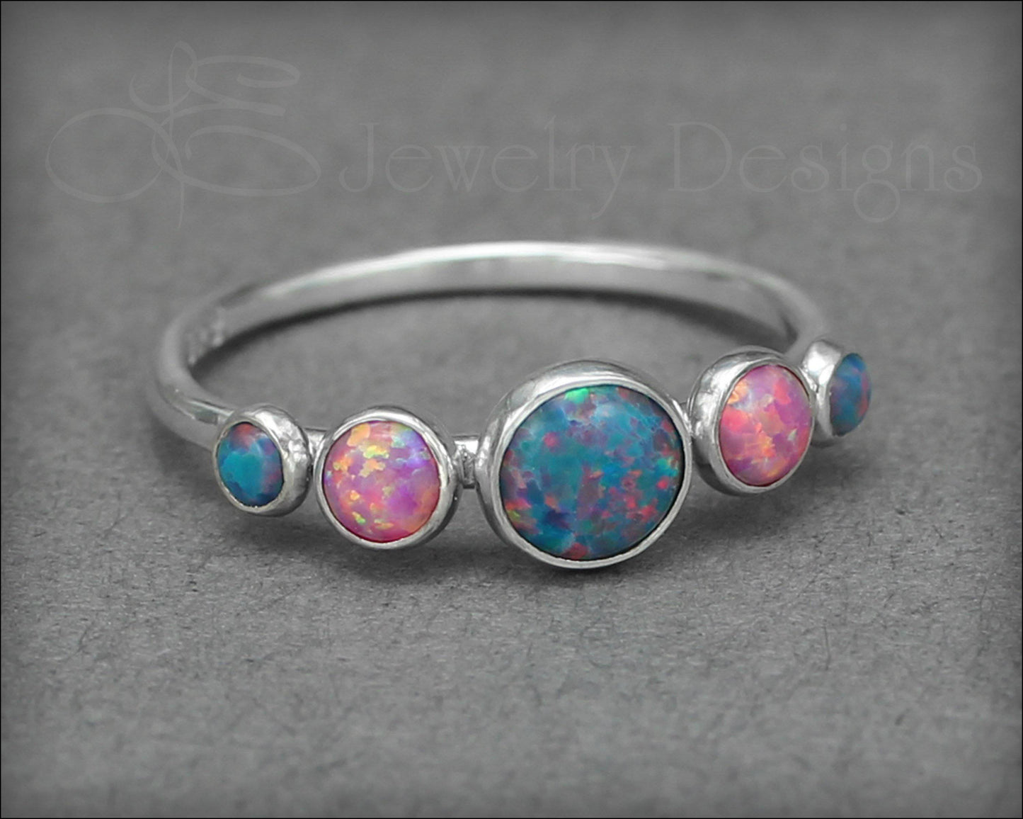 Size 8 - Sterling Multi Opal Ring - LE Jewelry Designs
