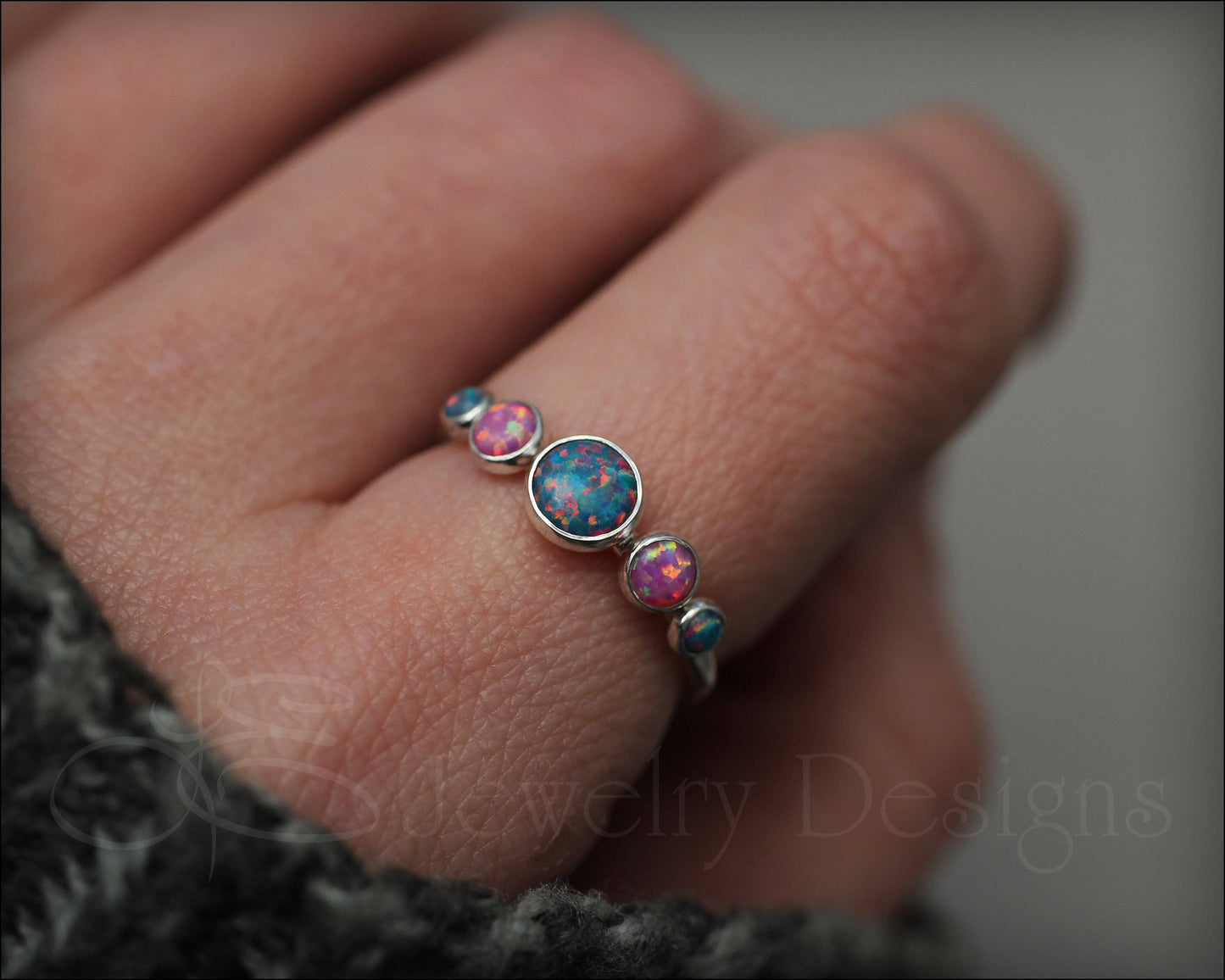 Size 8 - Sterling Multi Opal Ring - LE Jewelry Designs