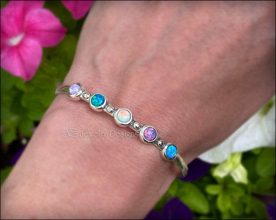 Sterling 5-Stone Skinny Opal Cuff Bracelet - (choose colors) - LE Jewelry Designs