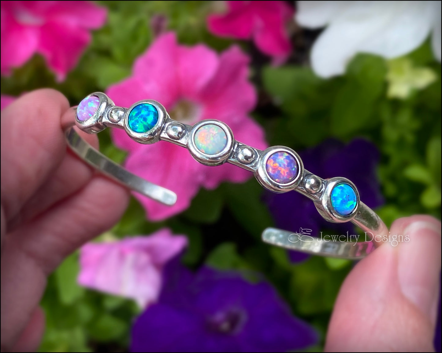 Sterling 5-Stone Skinny Opal Cuff Bracelet - (choose colors) - LE Jewelry Designs