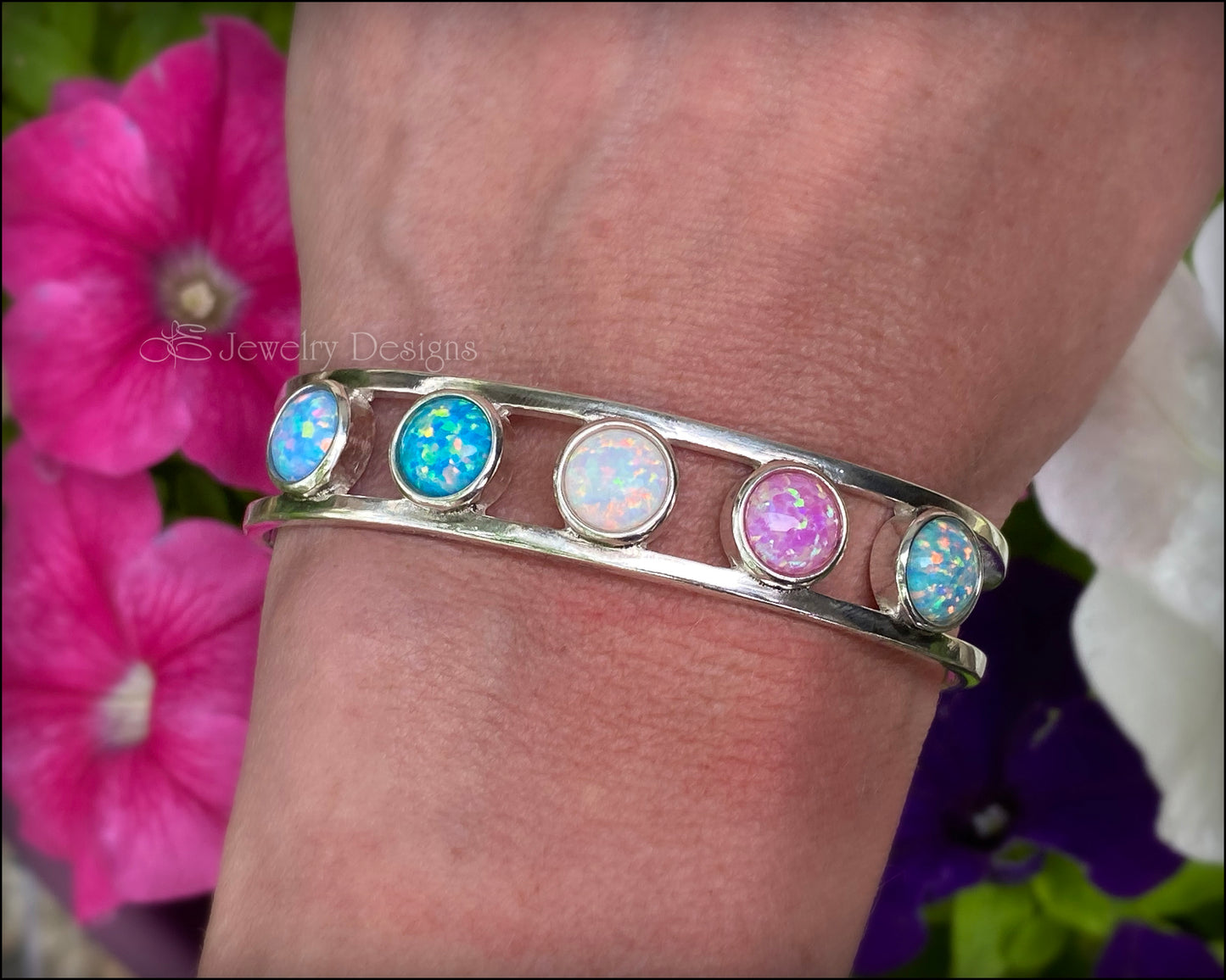 Sterling 5-Stone Opal Cuff Bracelet - (choose colors) - LE Jewelry Designs
