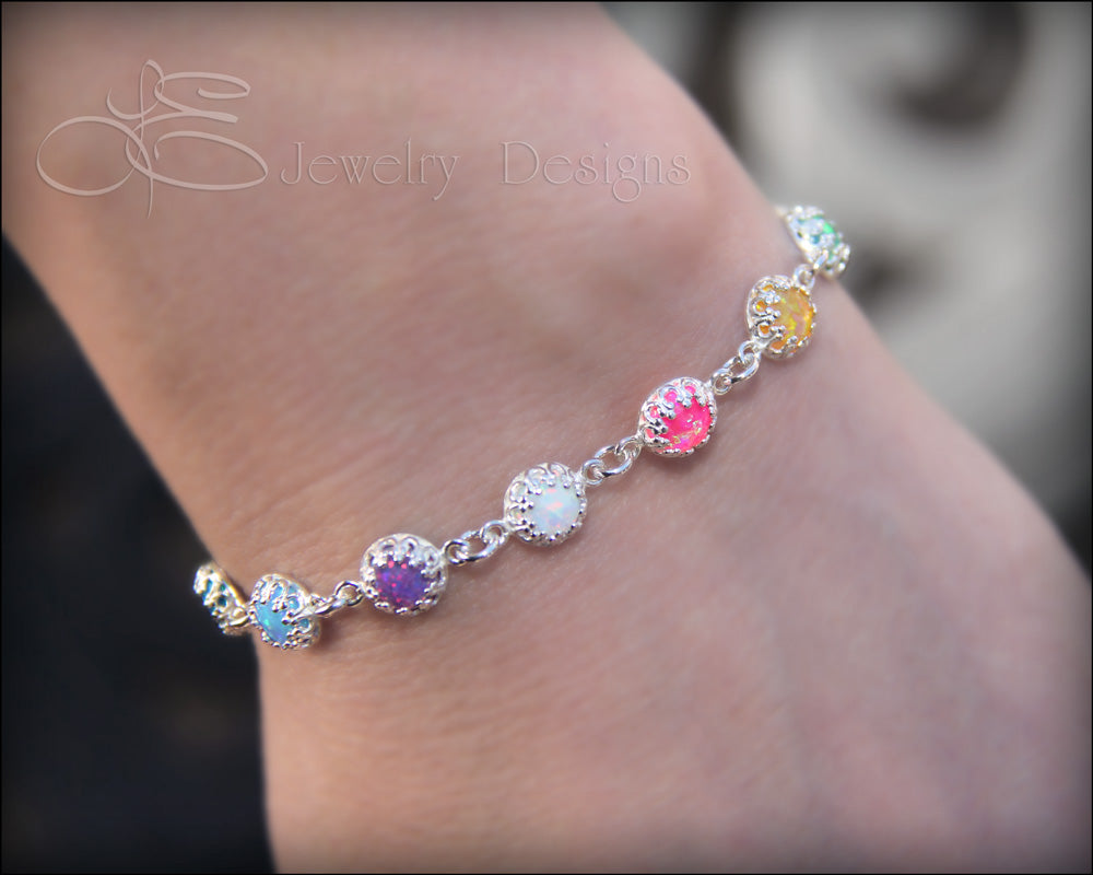 Sterling Silver Opal Link Bracelet (choose colors) - LE Jewelry Designs