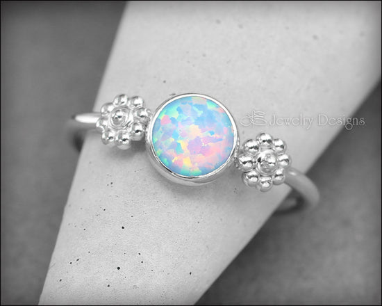 Load image into Gallery viewer, Sterling Opal Flower Ring - LE Jewelry Designs
