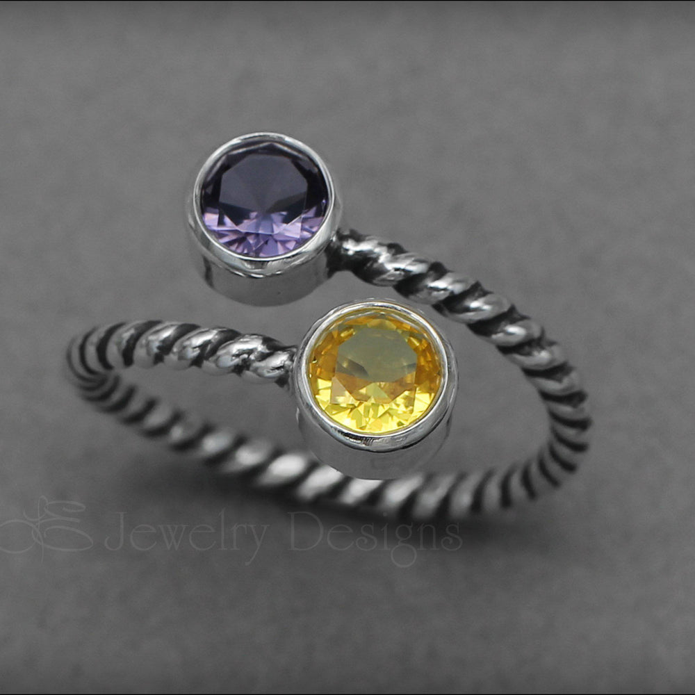 Twisted Sterling Dual Birthstone Ring - LE Jewelry Designs