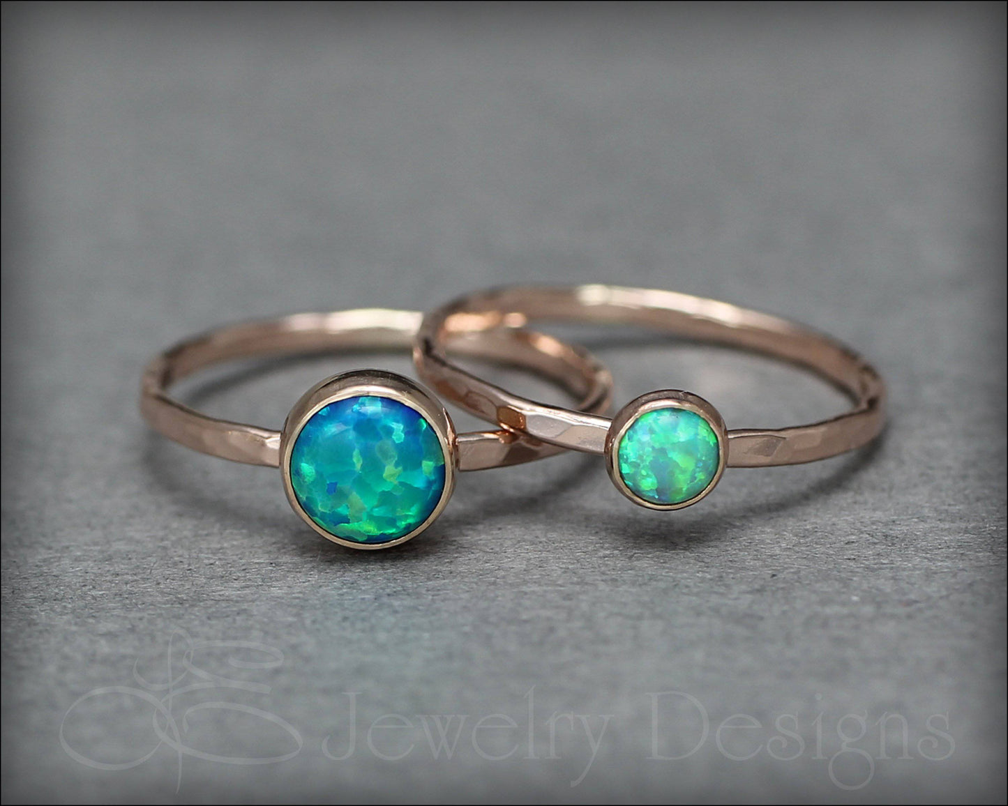 Load image into Gallery viewer, Gold Opal Ring Set - (6mm &amp;amp; 4mm) - LE Jewelry Designs
